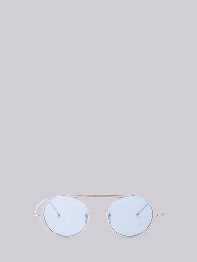Thom Browne Eyewear Tb111 - Silver Round Sunglasses In Blue