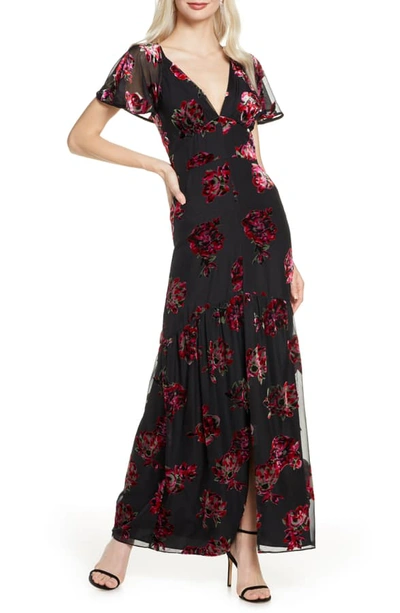 Harlyn Cape Sleeve Velvet Burnout Maxi Dress In Black Multi ModeSens