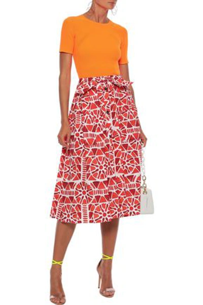 Stella Jean Woman Knotted Pleated Printed Cotton Midi Skirt Red