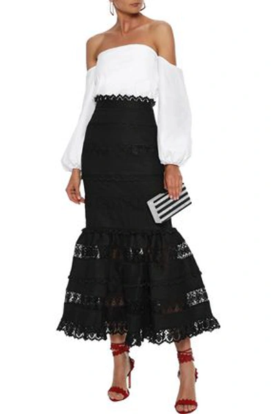 Zimmermann Woman Wayfarer Fluted Lace-paneled Linen Maxi Skirt Black