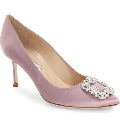 Manolo Blahnik Hangisi Pointed Toe Pump In Purple Satin