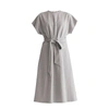 PAISIE Jersey Dress With Self Belt In Light Grey