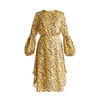 PAISIE Leaf Print Dress With Balloon Cuffs In Yellow & Navy Leaf Print