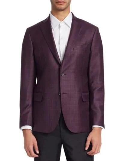 Saks Fifth Avenue Collection Plaid Windowpane Wool Blazer In Purple