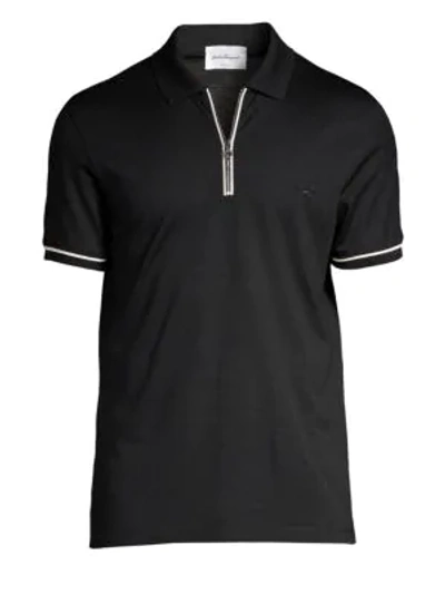 Ferragamo Zip Basic Cotton Polo In Navy