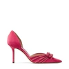 JIMMY CHOO KAITENCE 85 Bubblegum-Pink and Scarlet Red Suede Point-Toe Pumps with Crystal-Embellished Bow,KAITENCE85DHO S