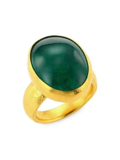 Gurhan Amulet Hue 24k Yellow Gold, Emerald & Diamond Ring