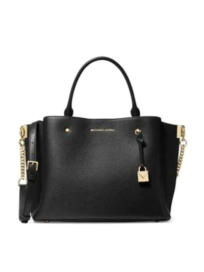 Michael Kors Large Arielle Leather Satchel In Black