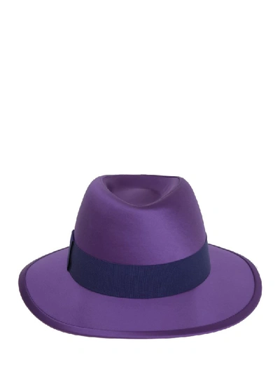 Saint Laurent Chapo Fedora Wool & Silk Satin Hat In Parma Violet