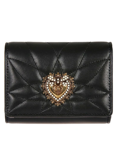 Dolce & Gabbana Small Devotion Continental Wallet In Matelasse Nappa In Black