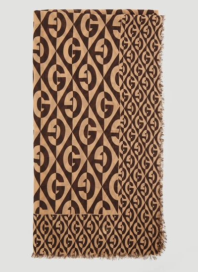 Gucci Geometric Logo Wool Scarf In Brown