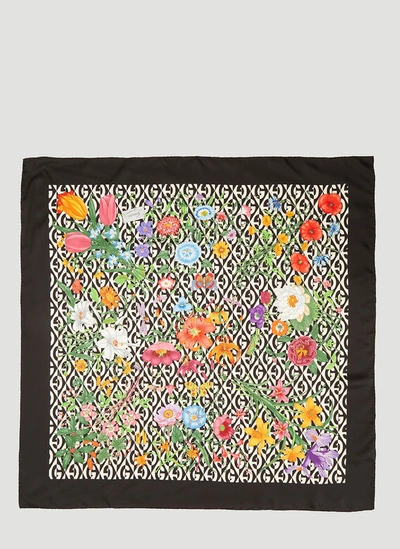 Gucci Floral G Rhombus Print Silk Scarf In Black