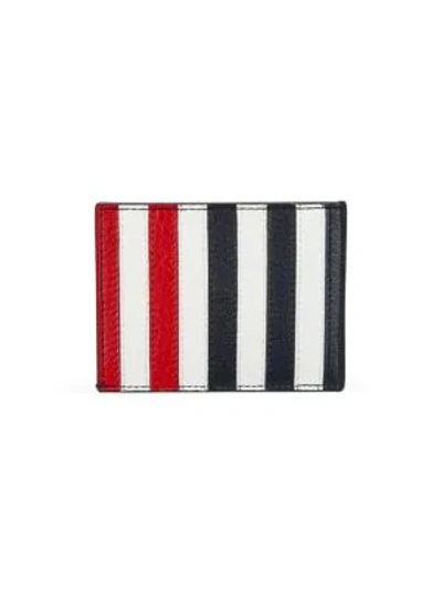 Thom Browne Stripe Insert Leather Card Holder In Red White Blue