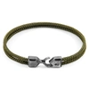 ANCHOR & CREW KHAKI GREEN CROMER SILVER & ROPE BRACELET