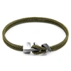 Anchor & Crew Khaki Green Brixham Silver & Rope Bracelet In Rope