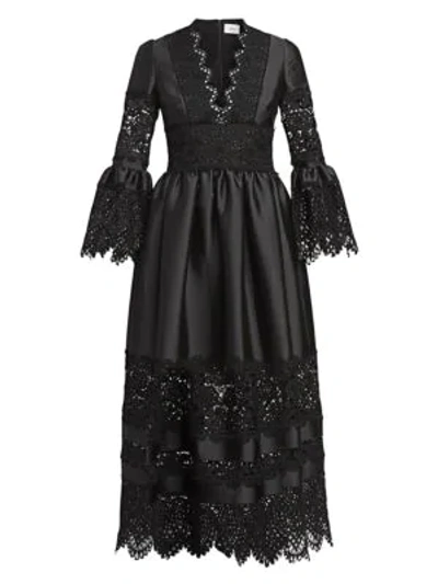 Erdem Irmina Embroidered Mikado-satin Gown In Black