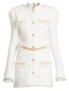 BALMAIN WOMEN'S CHAIN-TRIMMED TWEED DRESS,0400011806561