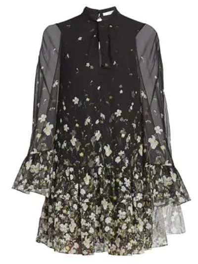 Erdem Concette Daffodil Ditsy Print Mini Dress In Black White