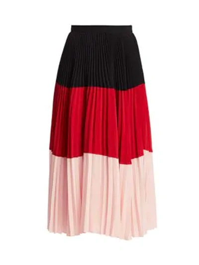 Akris Punto Colorblock Plissé Pleated Midi Skirt In Black Luminous Red Desert