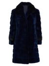 The Fur Salon Plucked Mink & Chinchilla Fur Coat In Midnight Blue