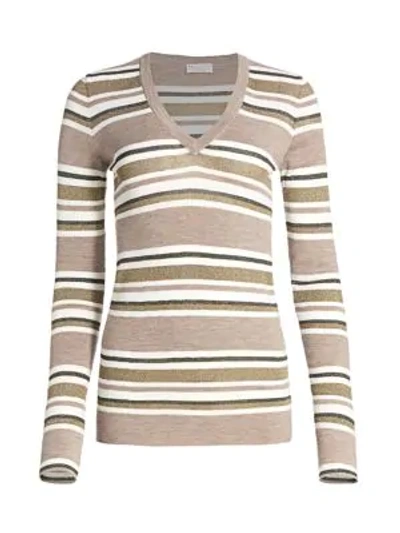 Brunello Cucinelli Sparkling Stripes Wool & Cashmere Knit Sweater In Multi
