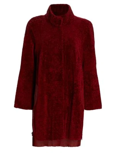 Julia & Stella For The Fur Salon Leather-lined Shearling Lamb Fur Coat In Rouge Red