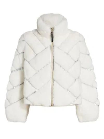 Julia & Stella For The Fur Salon Reversible Metallic Quilted Nylon-lined Mink Fur Jacket In Ivory Silver