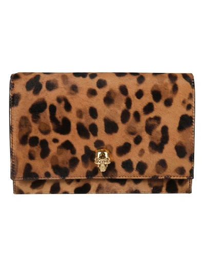 Alexander Mcqueen Small Skull Printed Leo Ponyskin Bag In Brown/black