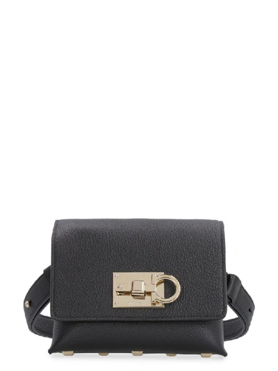Ferragamo Salvatore  Leather Belt Bag With Logo In Black