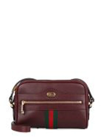 Gucci Ophidia Leather Mini Crossbody Bag In Burgundy