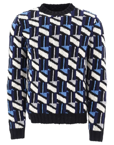Prada Geometric Intarsia Front Sweater In Multicolour