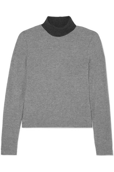 Leset Lori Two-tone Brushed Stretch-knit Turtleneck Sweater In Gray