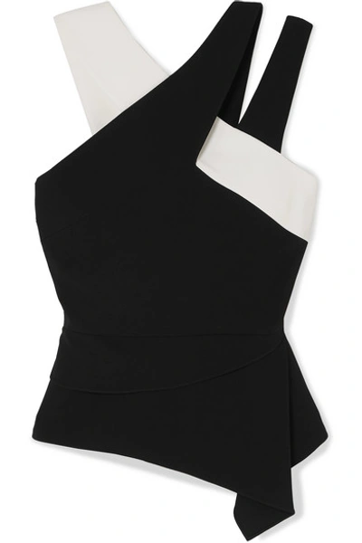 Roland Mouret Asymmetric Two-tone Crepe Top In Black