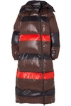 Ganni 66 North Askja Hooded Striped Quilted Glossed-shell Down Coat In Black