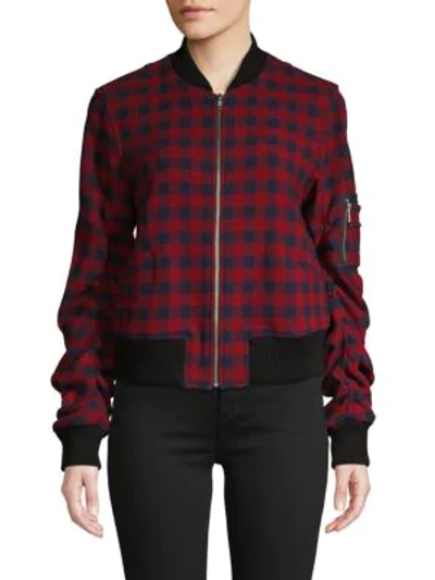 A.l.c Andrew Gingham Wool Bomber Jacket In Berry Navy