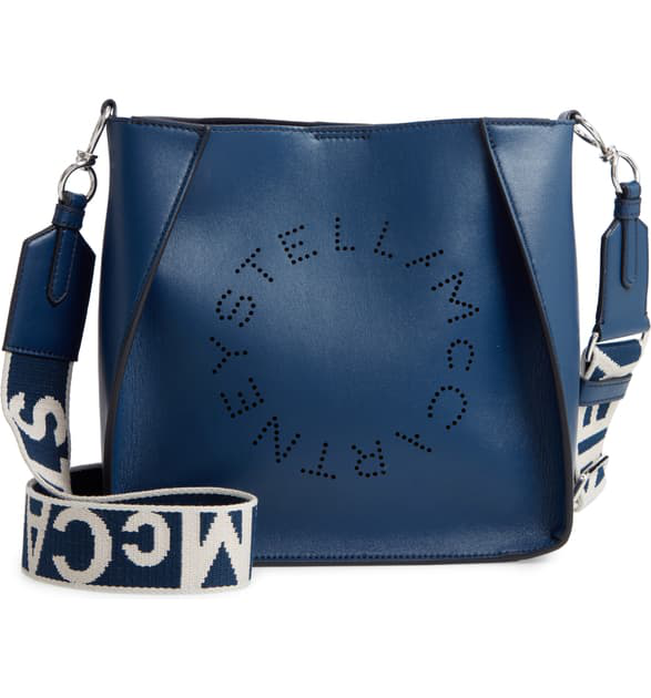 Stella Mccartney Perforated Logo Faux Leather Crossbody Bag - Blue In ...