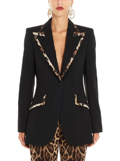 Dolce & Gabbana Leopard Print Trim Blazer In Black