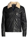 John Varvatos Sheldon Shearling Collar Leather Jacket In Navy