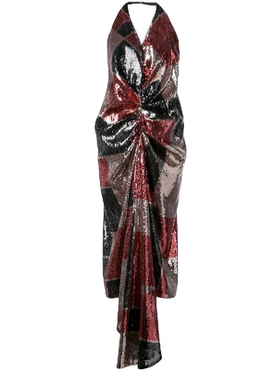 Halpern Sequin Halterneck Dress In Multicolor