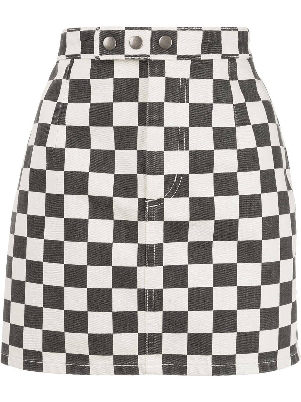 checkerboard denim skirt