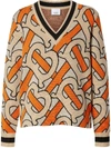 BURBERRY MONOGRAM INTARSIA WOOL V-NECK SWEATER,8019184