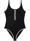 BURBERRY black and white logo zipper swimsuit