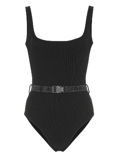 Off-white Belted Scoop Back Swimsuit Black