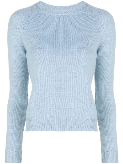 Alexandra Golovanoff Ribbed Crew-neck Cashmere Sweater In Blue