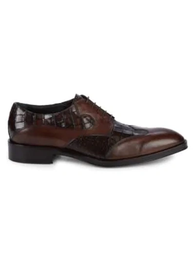 Jo Ghost Croc-embossed Leather Oxfords In Brown