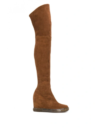 Casadei Suede Wedge Boots In Brown