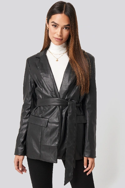 Na-kd Tied Front Faux Leather Blazer - Black