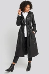 NA-KD Faux Leather Trenchcoat Black