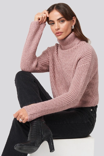 Na-kd Folded Polo Neck Knitted Sweater - Pink In Pink Dusty Rose