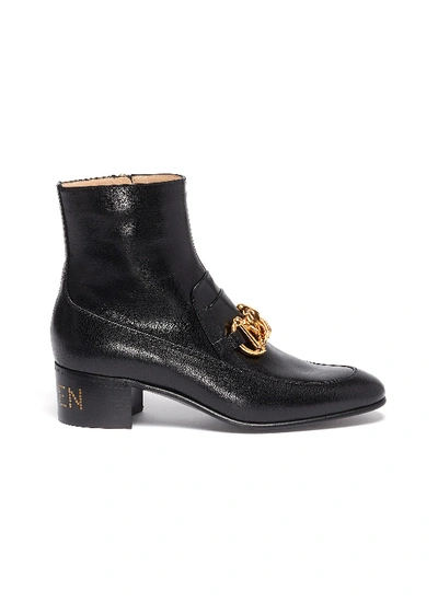 Gucci Chain Clasp Leather Ankle Boots In Black